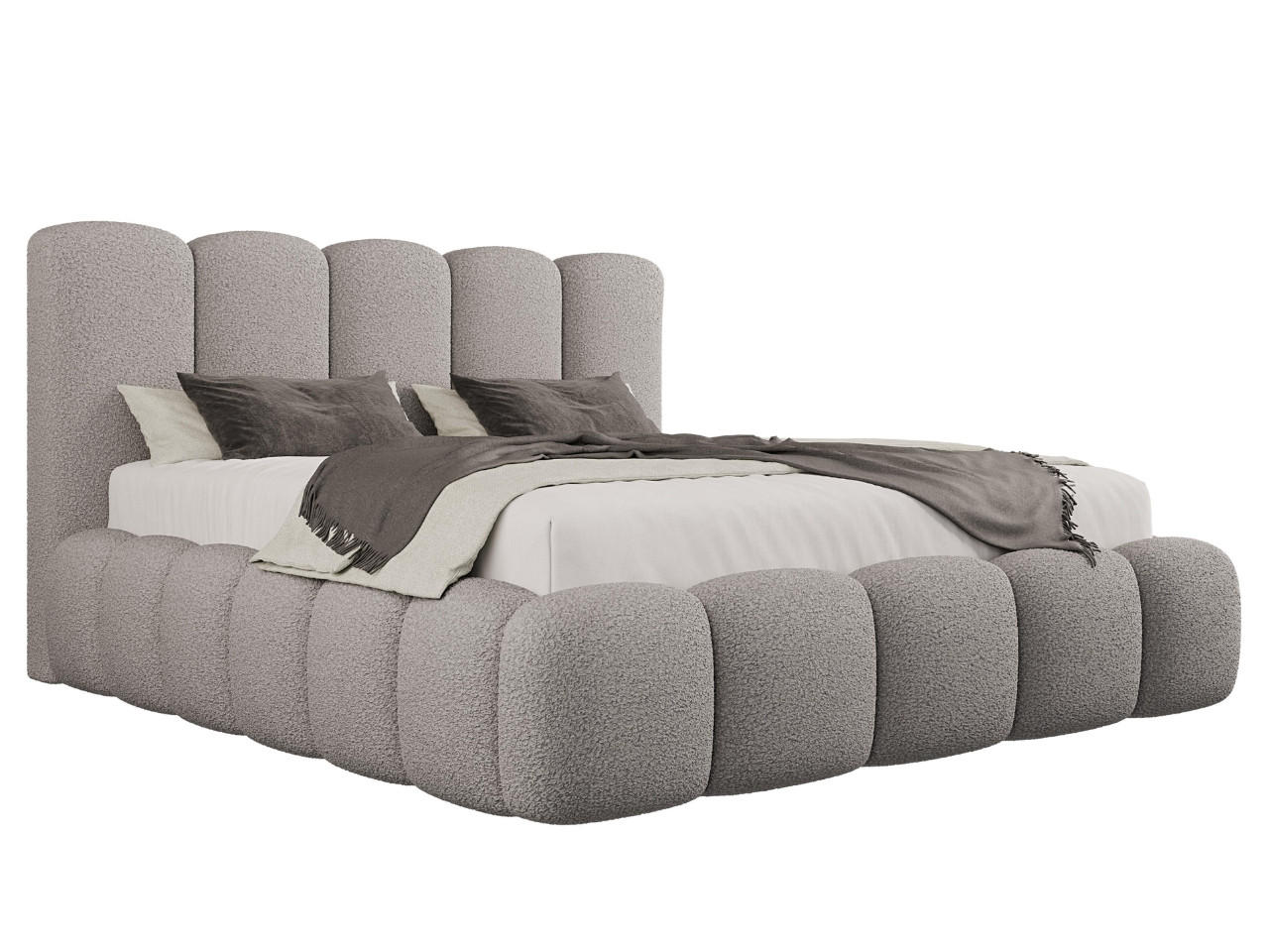 POLSTERBETT TEDDY 140x200 cm in Grau mit Metalllattenrost, Bettkasten, gepolstertes Kopfteil Bouclé-Stoff - Grau, Holz/Textil (140/200cm) - EMLAR Home