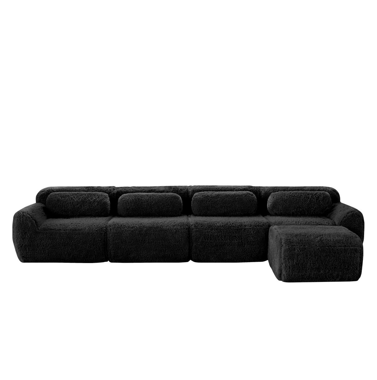 ECKSOFA 378/179/73 cm schwarz aus Plüsch modular und montagefrei - Schwarz, Textil (179/378cm) - OKWISH