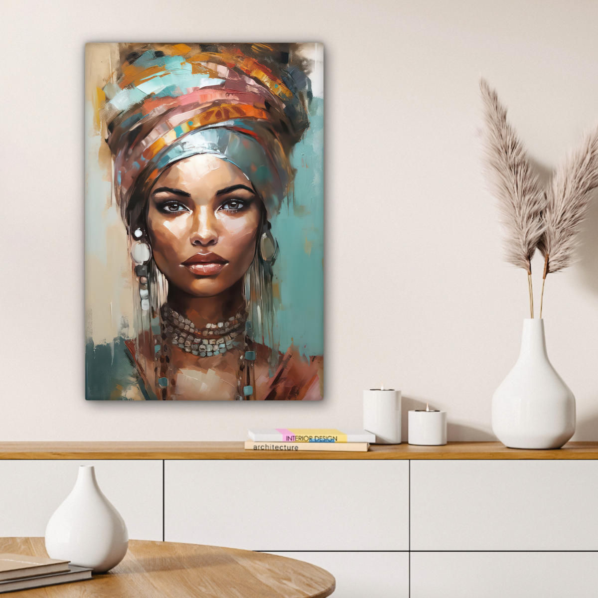 LEINWANDBILD Frau - Kunst - Schmuck - Porträt Wanddeko Schlafzimmer 60x90 cm - Blaugrau, Textil (60/90cm) - MuchoWow