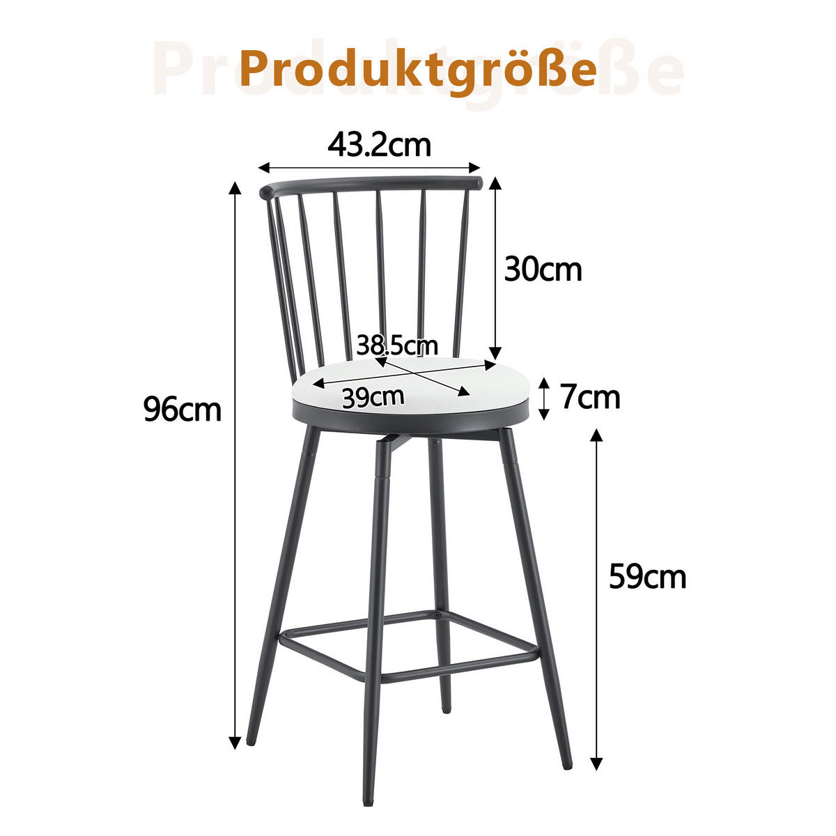 BARHOCKER DE-36667 2er Set mit PU-Bezug und Metallgestell Weiß - Weiß, Metall (39/96/39cm) - ComfortXL