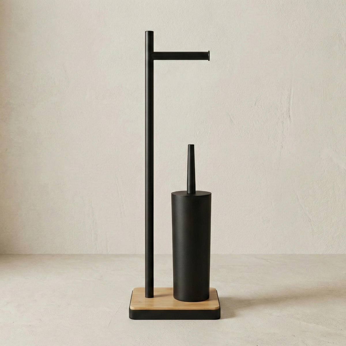 WC-BÜRSTE mit Halter für Toilettenpapier Ivlo 21/16/65 cm - Schwarz, Metall (16/65/21cm) - NUXIO