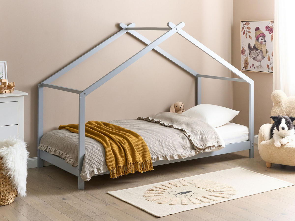 KINDER-HAUSBETT Grau 90-200 cm Orlu - Grau, Holz (90/200cm) - Beliani