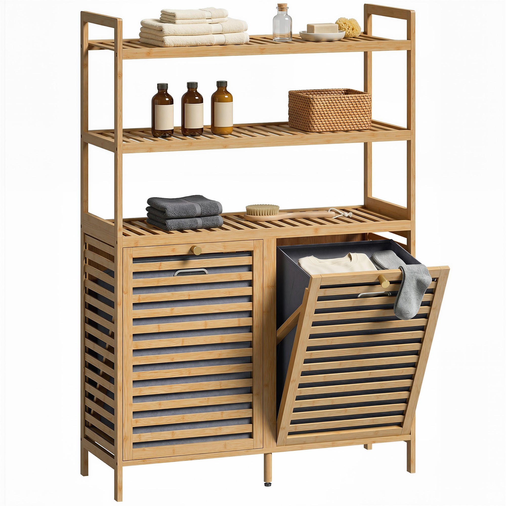 WÄSCHESCHRANK DE-10555 mit Kippfunktion & 2 Körben Eiche - Eichefarben, Naturmaterialien (30/118/80cm) - ComfortXL