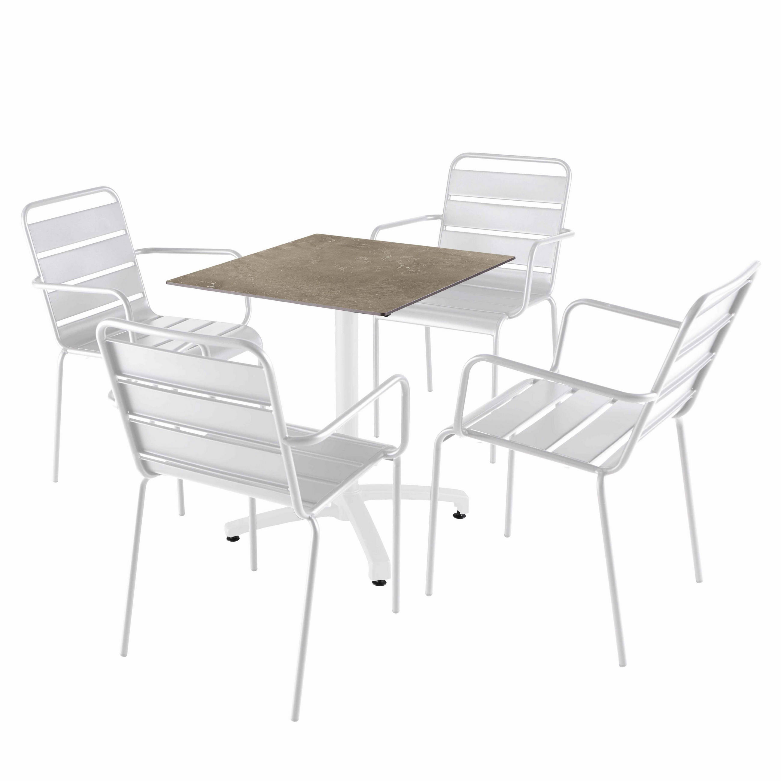 GARTENSET 5-tlg., Marmor Beige und Weiß - Weiß, Metall - Oviala