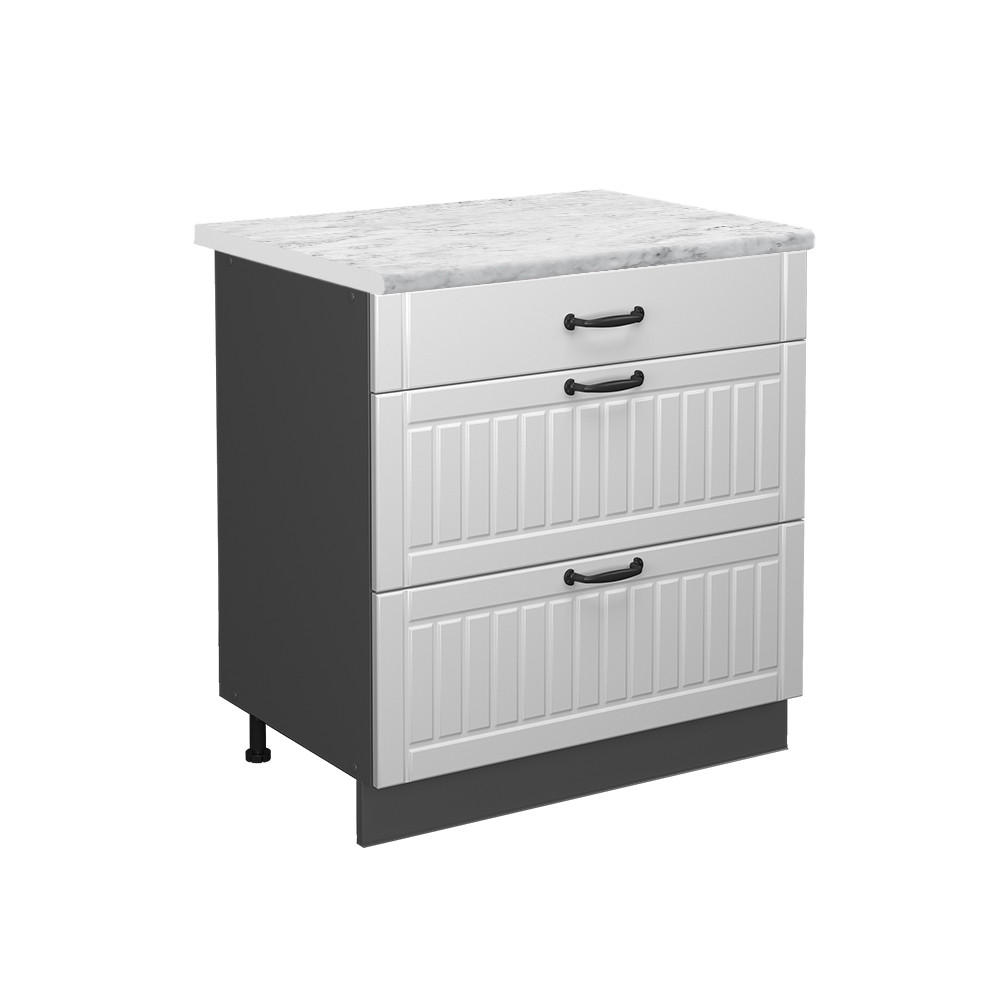 KÜCHENUNTERSCHRANK Fame-Line Weiß Landhaus 80 cm mit 3 Schubladen AP Marmor - Anthrazit/Weiß, Holzwerkstoff (80/82/60cm) - Vicco