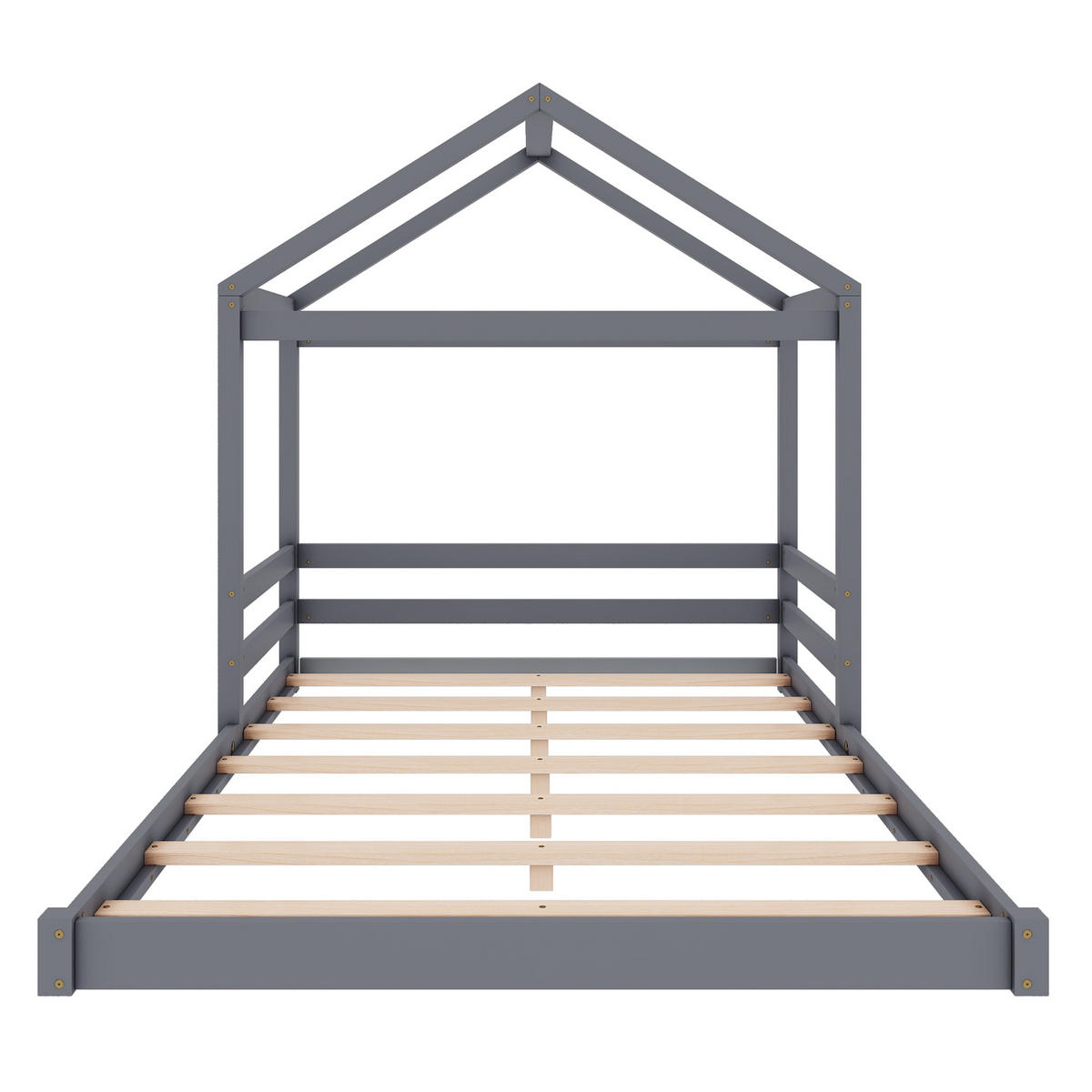 HAUSBETT 140/200 cm grau mit Lattenrost aus Kiefernholz - Grau, Holz (140/200cm) - OKWISH
