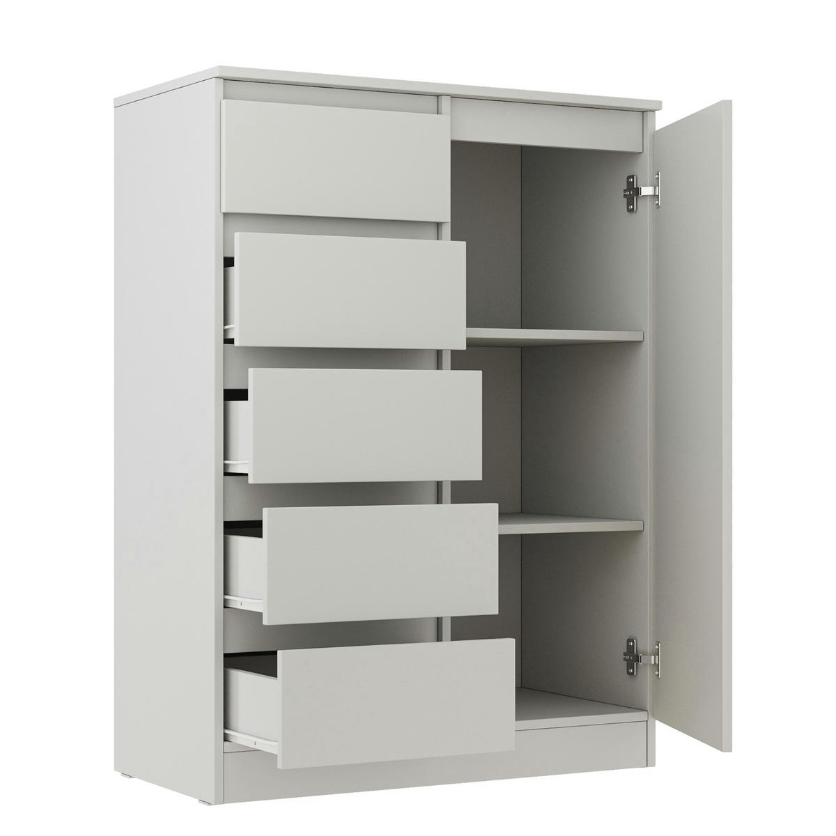 SIDEBOARD SOLA KOM4-1D4S Schubladen Weiß - Silberfarben/Weiß, Holzwerkstoff/Kunststoff (83/114/43cm) - Komodee