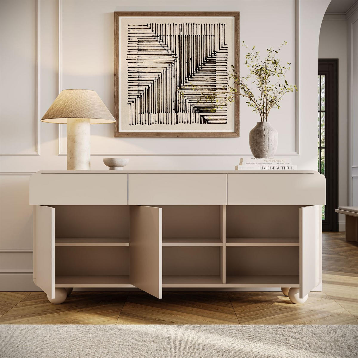 KOMMODE OLIVIO KSZ160 dreiteilig mit Schubladen - Kaschmir, Holzwerkstoff (160/75/39cm) - Lookway