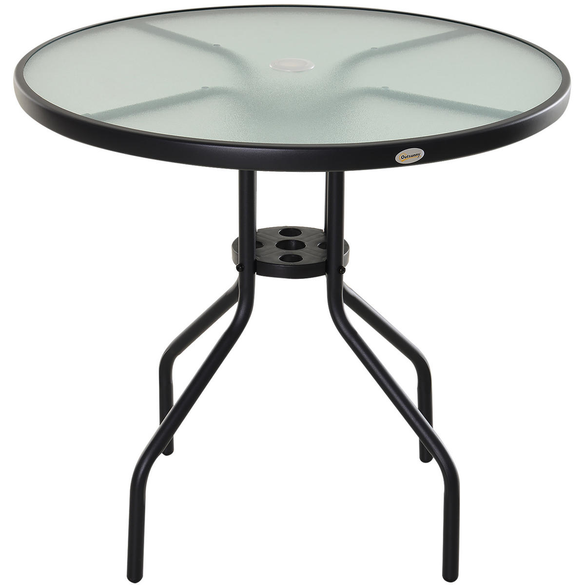 GARTENTISCH DE-07289 rund mit Schirmloch und Hartglas Schwarz - Schwarz, Glas/Metall (80/80/72cm) - ComfortXL