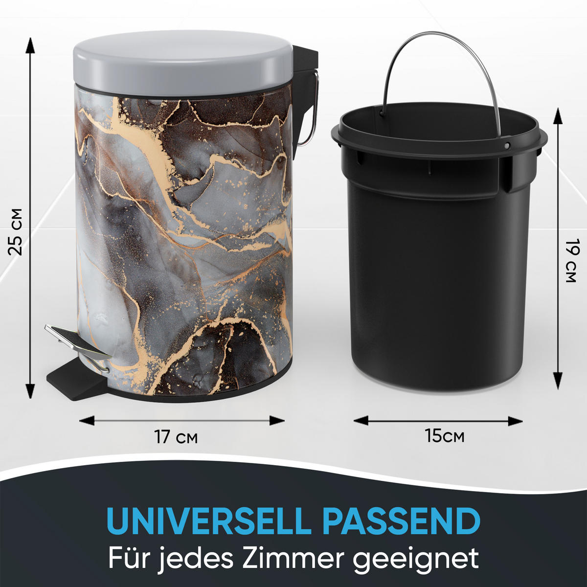 KOSMETIKEIMER Marmor Abstrakt - Goldfarben/Braun, Kunststoff/Metall (17/25/25cm) - Sanilo