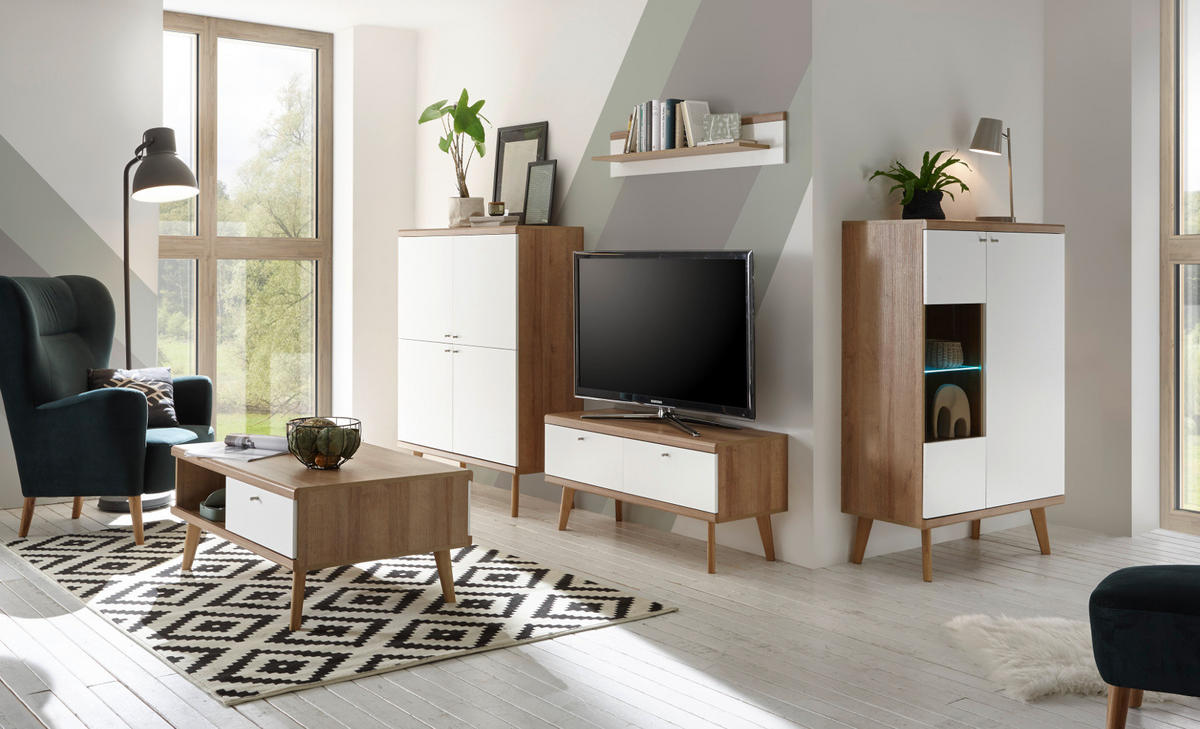 HIGHBOARD weiß, Eiche Riviera, skandinavisch, 107 x 134 cm - Eichefarben/Weiß, Holz/Holzwerkstoff (107/134/40cm) - Furn.Design