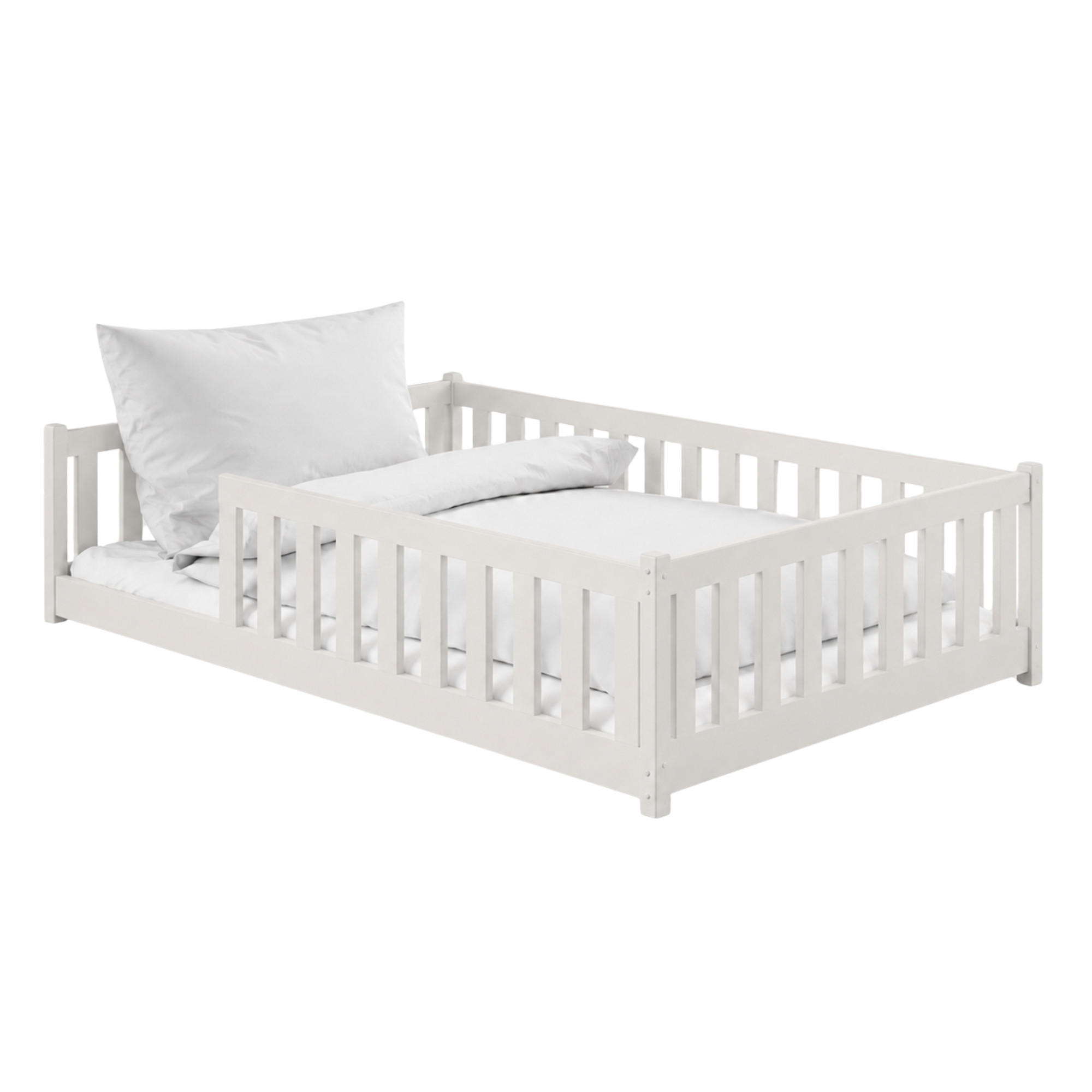 BODENBETT 120x200 cm in Baumwolle - Beige, Holz (120/200cm) - Kids Collective
