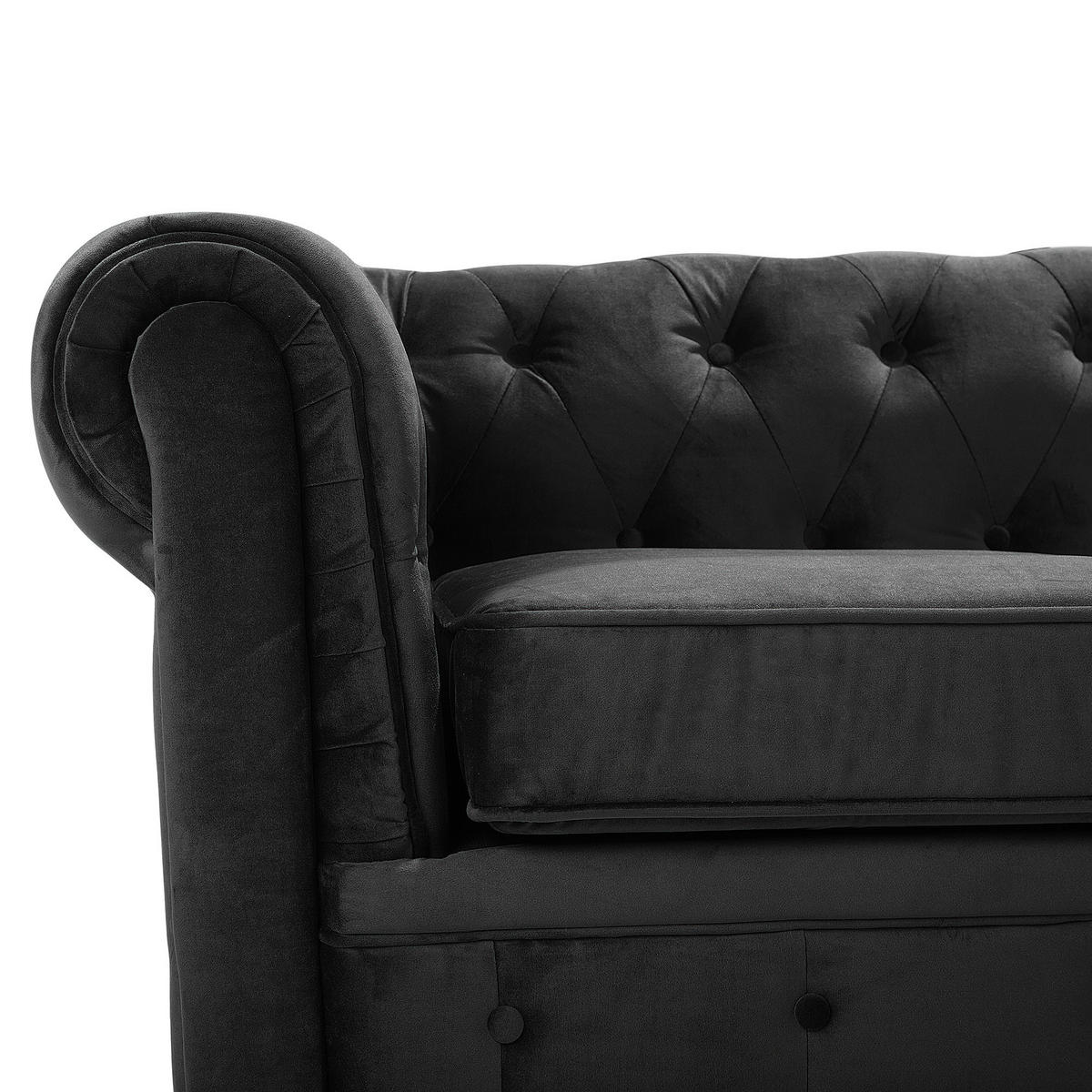3-SITZER-SOFA Samtstoff Schwarz Chesterfield - Schwarz, Textil (201/70/75cm) - Beliani