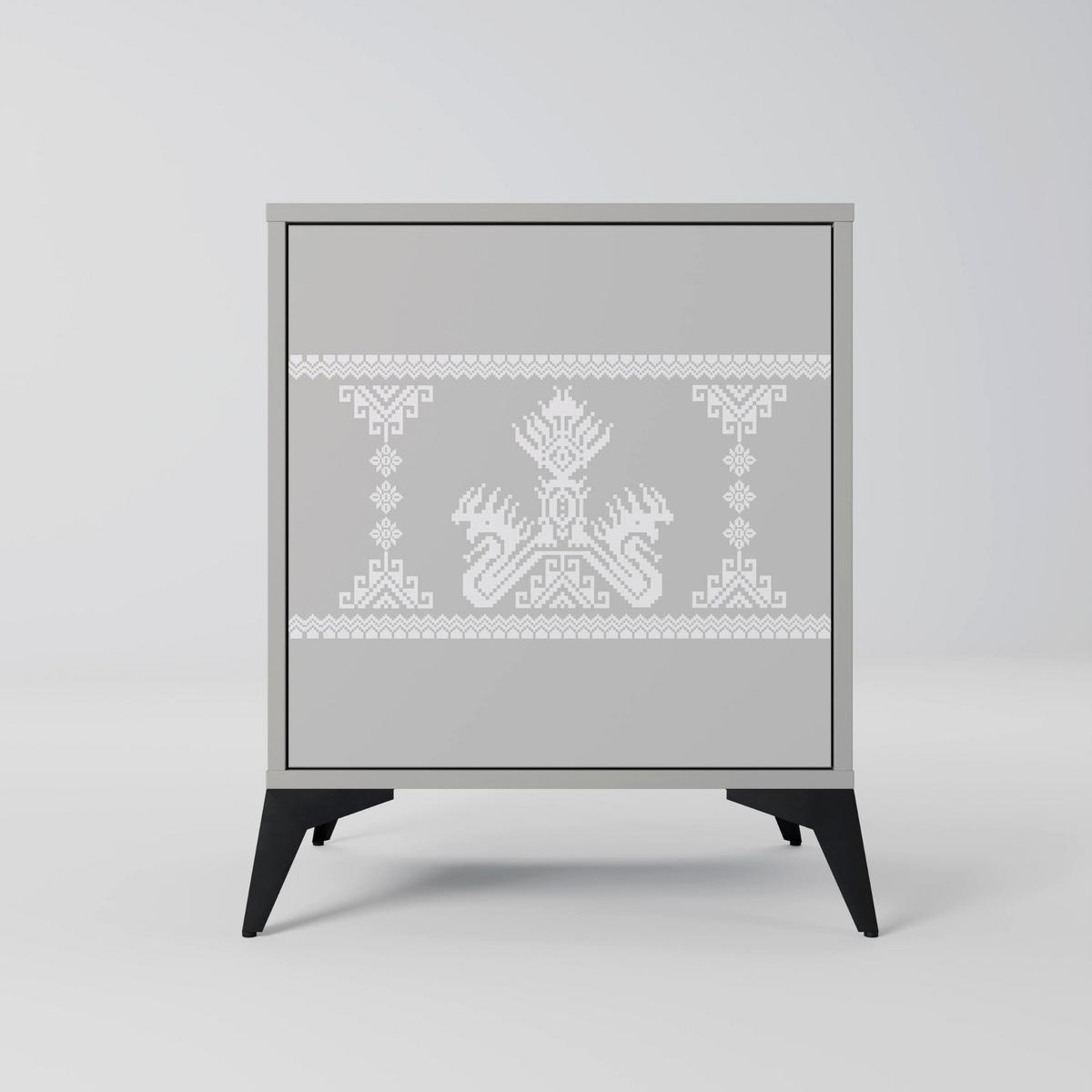 SIDEBOARD THAI GRAY, Grau, 57,5x42x77,5 cm, Schräge Buchenholzfüße - Buchefarben/Multicolor, Holzwerkstoff/Buchenholz (57.5/77.5/42cm) - SpaceRebels