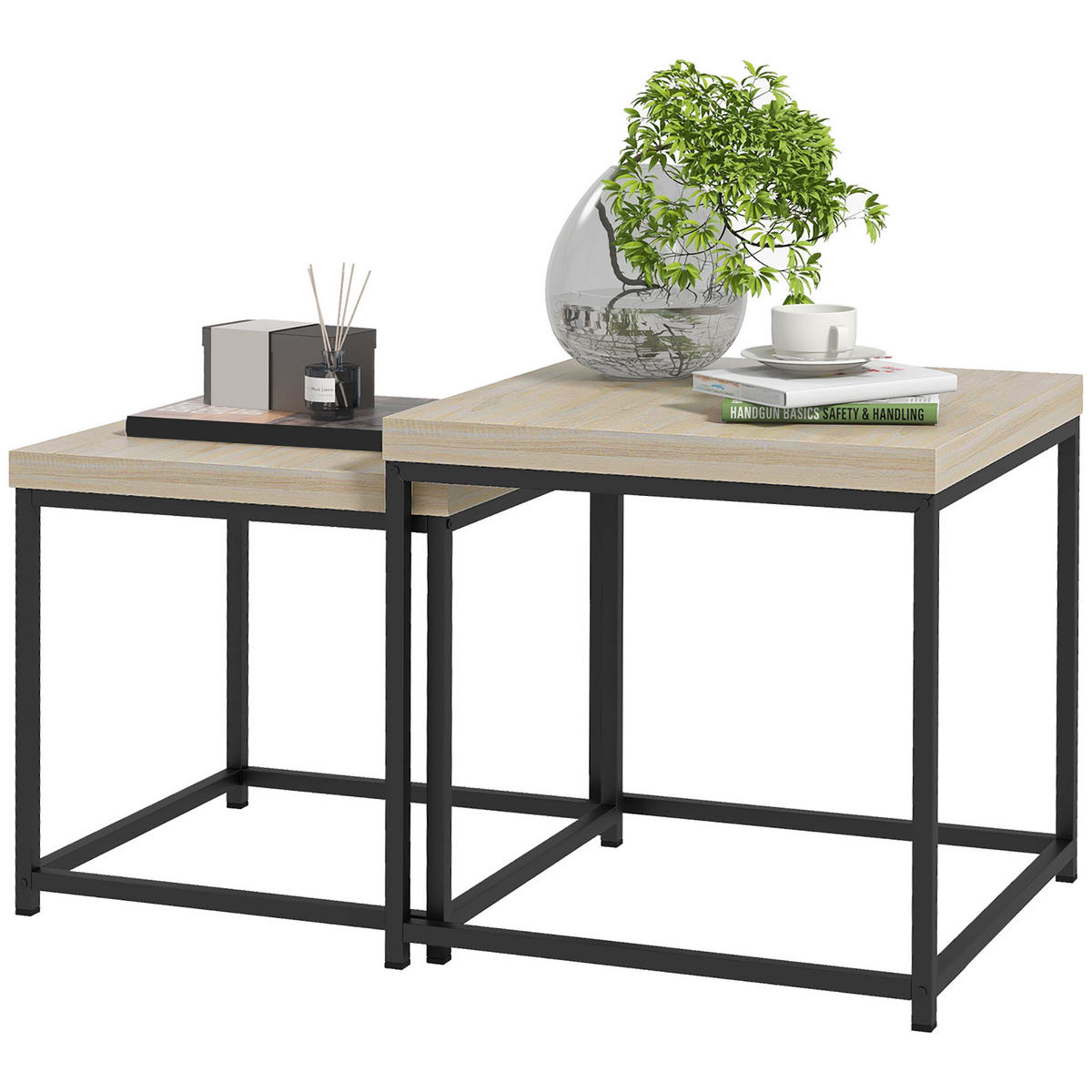 COUCHTISCH DE-15757 2er-Set nestbar Hellholz - Naturfarben, Metall (45/45/45cm) - ComfortXL