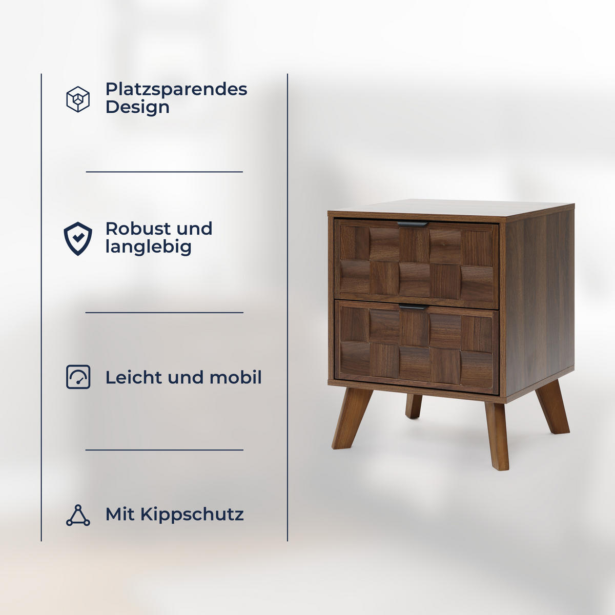 NACHTTISCH mit 2 Schubladen | B47 x T40 x H57 cm - Walnussfarben, Holzwerkstoff (47/57/40cm) - Hometopia