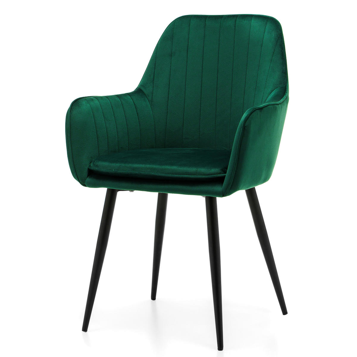 STUHL EMILIA gepolstert mit Steppung - grün - Samt Velours - Schwarz/Grün, Textil/Metall (58/90/58cm) - NEW HOME