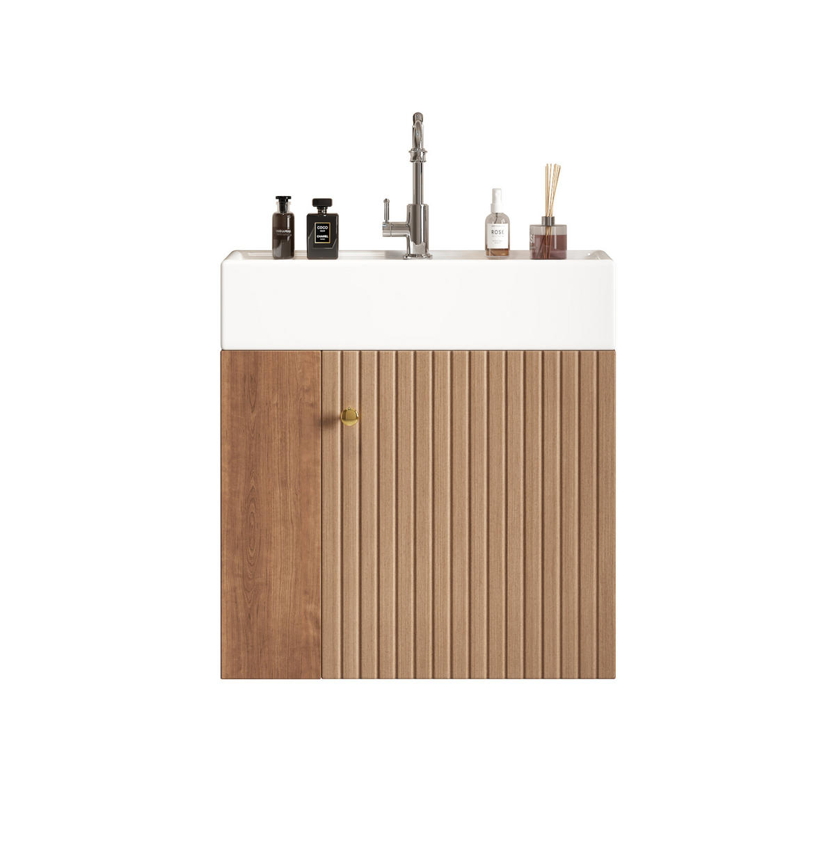 WASCHTISCHKOMBI 55 cm in Braun mit Keramikbecken und Seitenablagen - Braun, Holzwerkstoff (55/66.5/31cm) - Flora Grace
