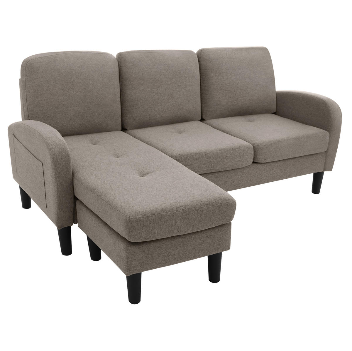 ECKSOFA Baumwoll-Leinenbezug mit Chaiselongue modular Antik Dunkelgrau 166/118/77 cm - Dunkelgrau, Textil (166/118cm) - Redom