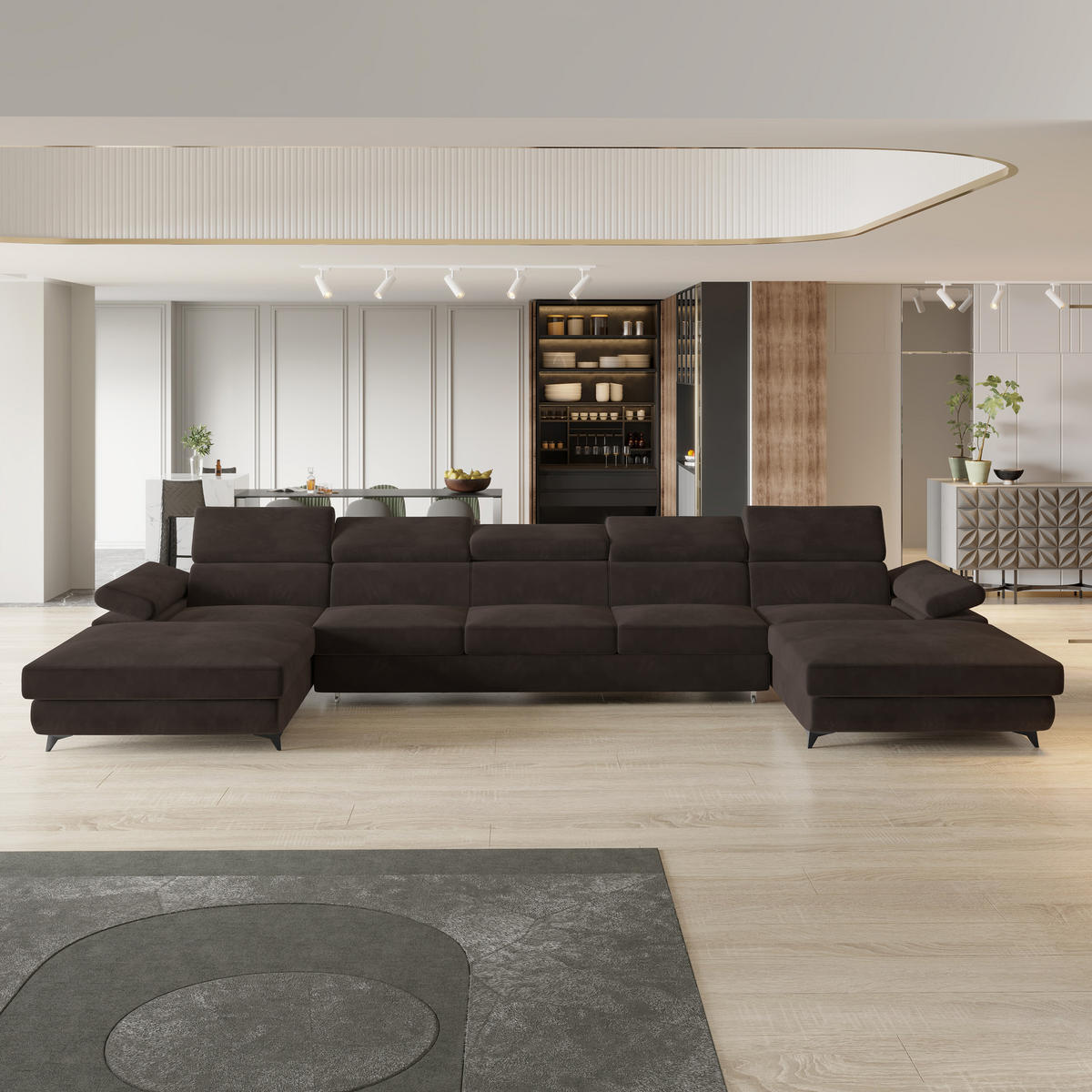 ROHOVÁ SEDAČKA VIVENTE hnědá - černá/hnědá, kov/dřevo (410/190cm) - MASSENO