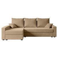 ECKSOFA mit Schlaffunktion und Bettkasten ALESIA-L 231x140x90 cm Beige Velours - Ecru/Beige, Holzwerkstoff/Kunststoff (231/140cm) - ALTDECOR