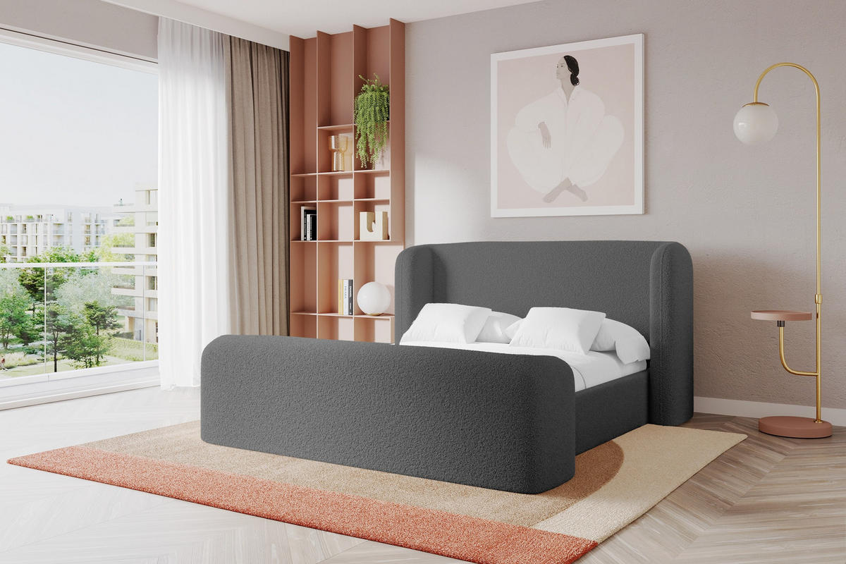 POLSTERBETT mit Bettkasten, Fußteil und Lattenrost, Boxbett ohne Matratze - ESTI-Z 160x200 Grau - Schieferfarben, Holzwerkstoff/Textil (160/200cm) - ALTDECOR