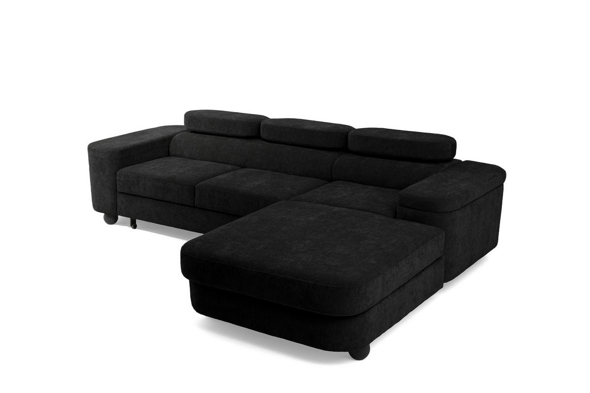 ECKSOFA LOVE L Rechts mit Schlaffunktion 124x210 Chenille Schwarz - Schwarz, Holz/Textil (205/284cm) - Muffo