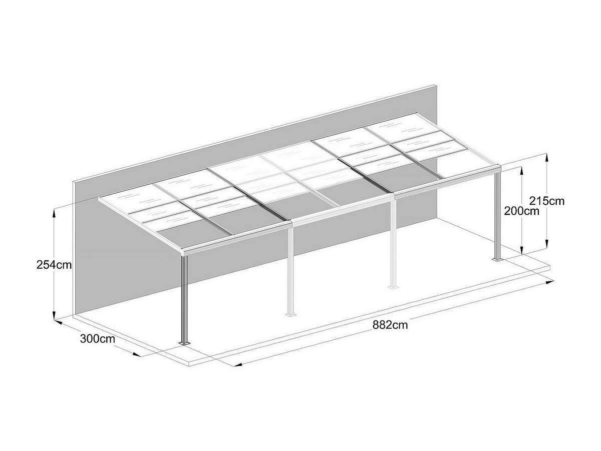 ANLEHNENDE Pergola - 880 cm x 300 cm - plastik - anthrazitgrau Izeda - Anthrazit, Kunststoff/Metall (880/200/300cm) - Vente-Unique