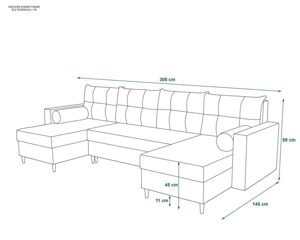ECKSOFA SKANDI U Itaka 33 mit Schlaffunktion - Goldfarben, Textil (300/88/145cm) - Bedante