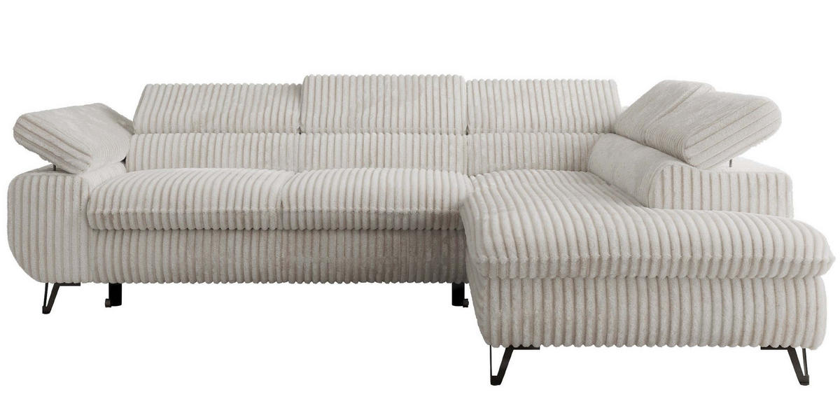 ECKSOFA PABLO L Beige Cord - Rechts Seite - Beige/Schwarz, Textil/Metall (273/208cm) - MKS