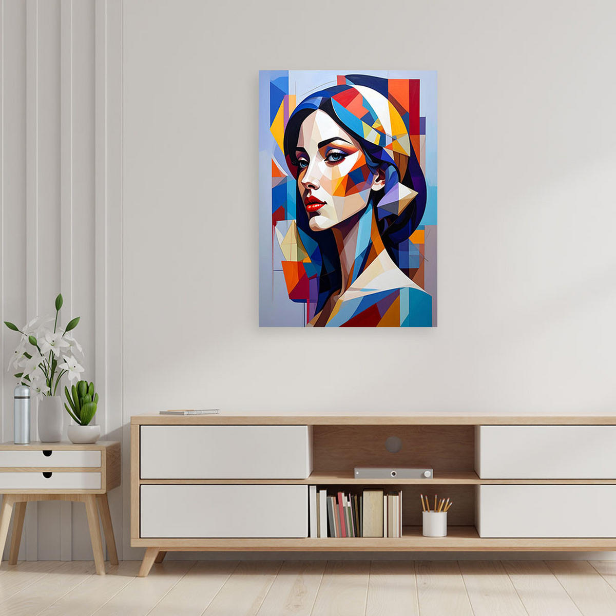 BILD auf Leinwand, Geometrisches Porträt einer Frau im kubistischen Stil - Multicolor, Textil (40/60cm) - Feeby