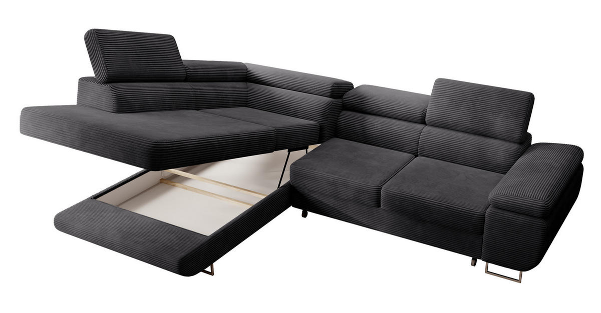 ECKSOFA Stevil Dunkelgrau Cordbezug - Dunkelgrau/Silberfarben, Textil/Metall (275/203cm) - Selsey