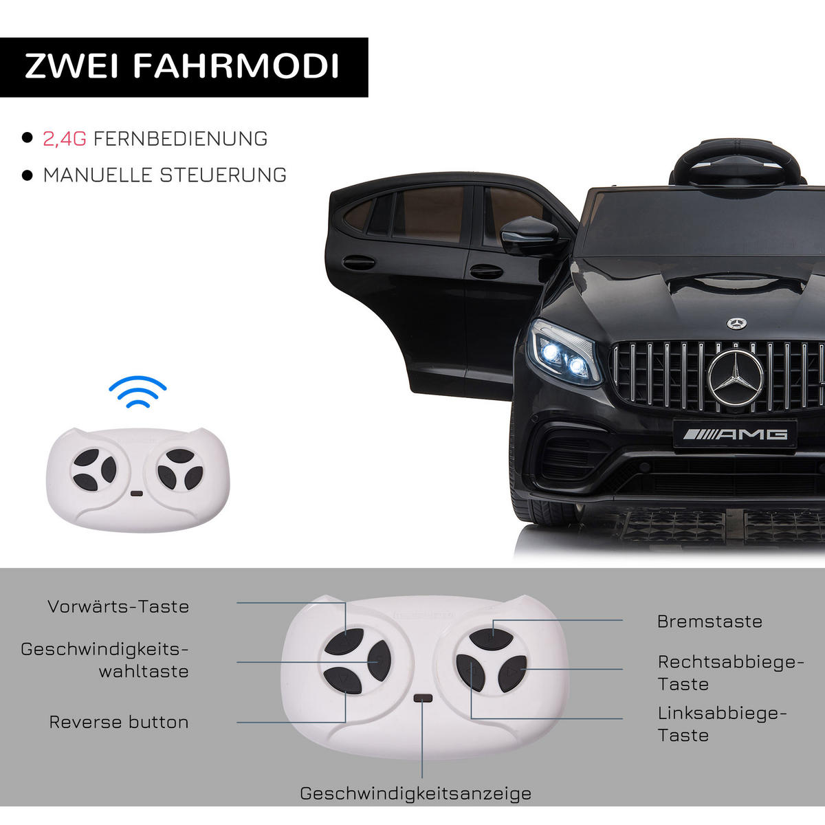KINDER ELEKTROAUTO, Schwarz/Weiß, PP+ Metall - Schwarz, Kunststoff (115/70/55cm) - HOMCOM