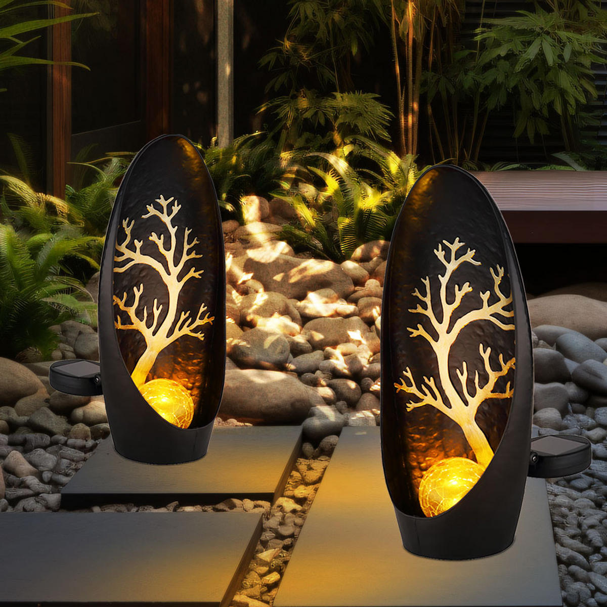 LED AUSSENLEUCHTE Bronze Baum 2er Set - Bronzefarben, Glas (21.5/9.5/27.5cm) - Globo Lighting