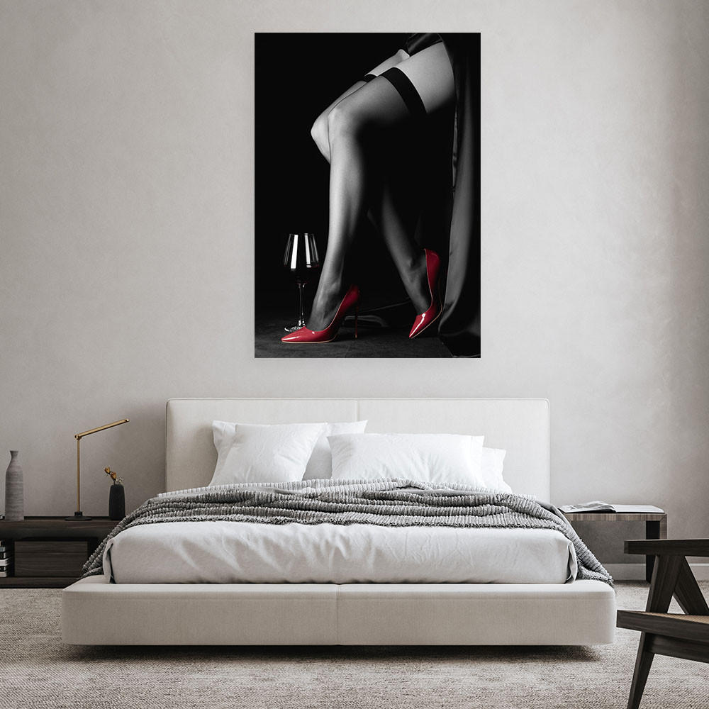 LEINWANDBILD Beine einer Frau in roten High Heels 70x100cm - Schwarz, Textil (70/100cm) - Feeby