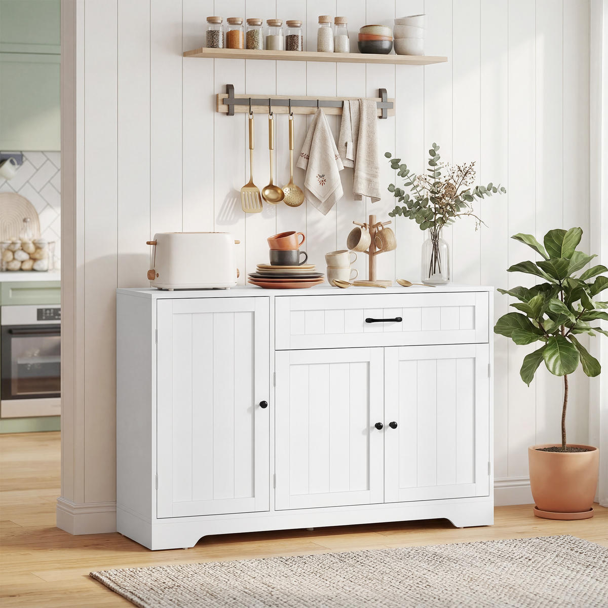 SIDEBOARD Weiß, 3 Türen, 1 Schublade, 110/40/80 cm - Weiß, Holz (110/80/40cm) - PANGIVO