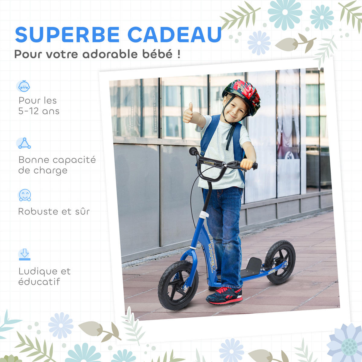 KINDERSCOOTER DE-16936 30 cm EVA-Reifen Blau - Blau, Metall (120/52/88cm) - ComfortXL