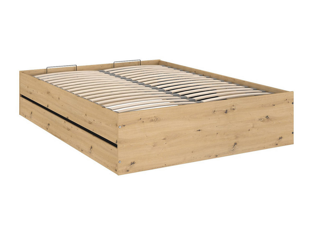 BETT mit Bettkasten - 2 Personen - Holz, Platte - Schwarz, Naturfarben Hell - Schwarz/Naturfarben, Holz (140/190cm) - Vente-Unique