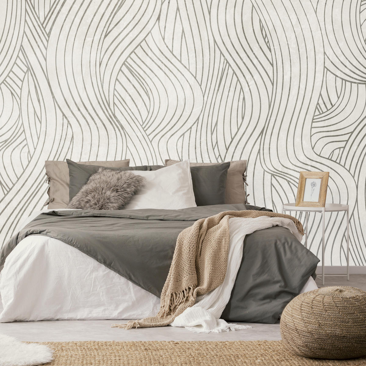 FOTOTAPETE für Schlafzimmer Abstraktion Wellenmuster 400x280 - Beige/Grau, Papier (400/280cm) - Muralo