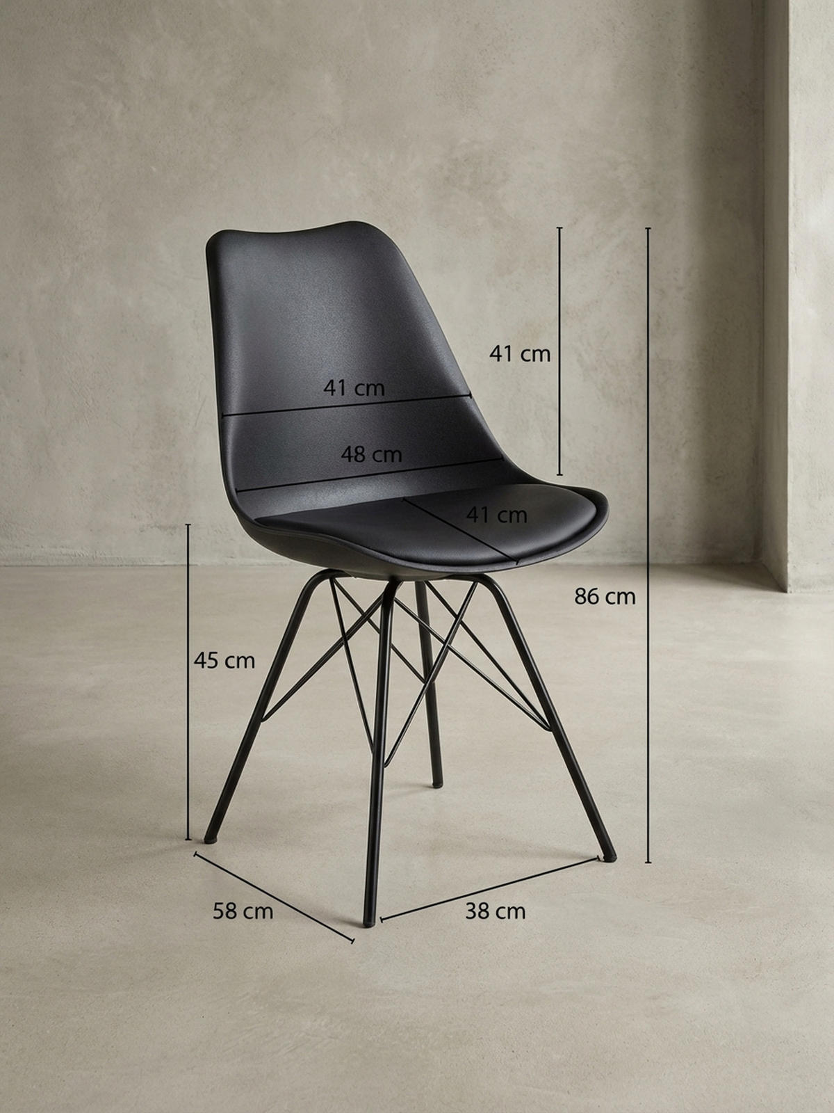 ESSZIMMERSTUHL 2er Set mit Metallgestell Skandinavisch gepolstert, Schwarz 58x48x86 cm - Schwarz, Kunststoff/Textil (58/86/48cm) - KADIMA DESIGN