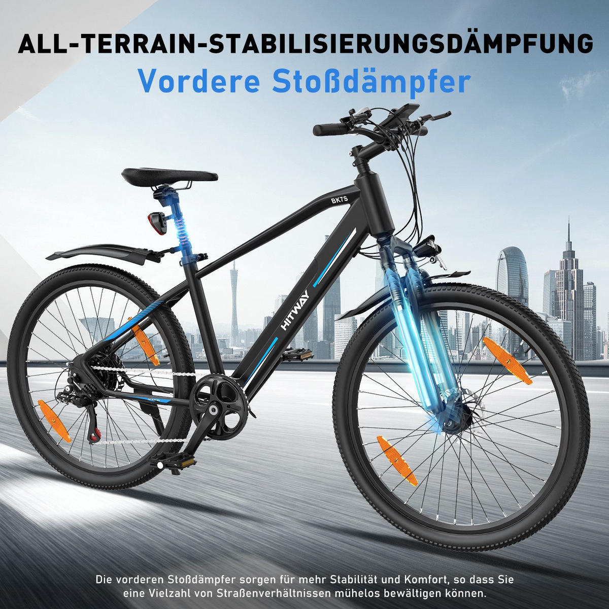 E-BIKE BK7S Reichweite bis 90 km - Schwarz, Metall (80cm) - HITWAY