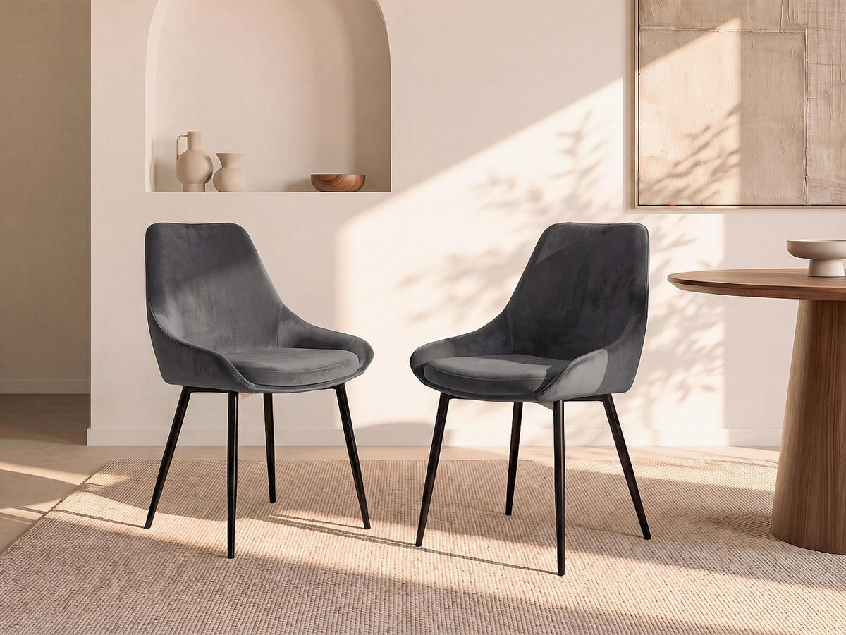 STUHL - 49 cm x 56 cm - Samt, Stoff - Anthrazitgrau MASURIE - Anthrazit, Textil (49/85.5/56cm) - Vente-Unique