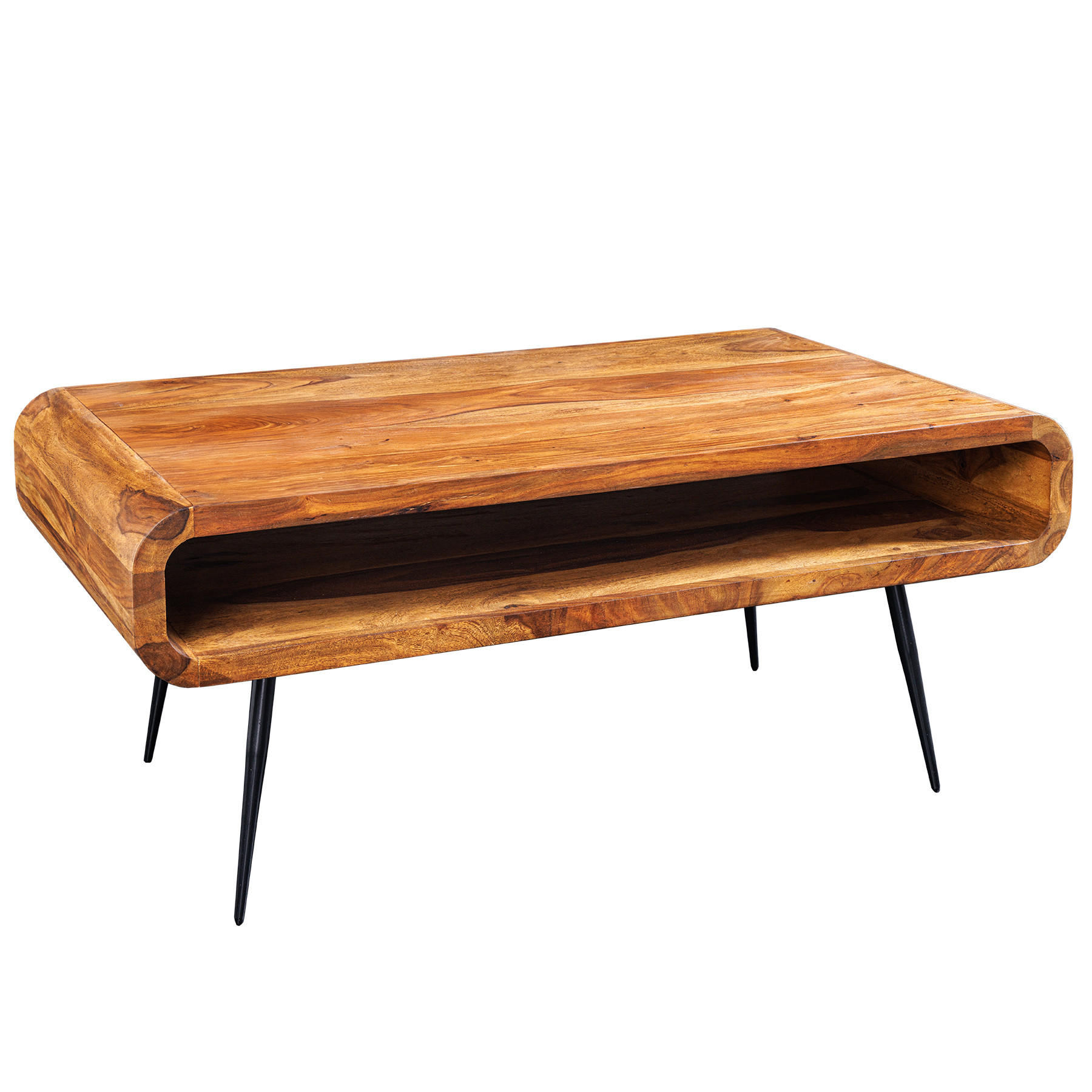 COUCHTISCH ALPHA Sheesham Finish 90 cm - Schwarz/Braun, Holz/Metall (50/90/40cm) - riess-ambiente