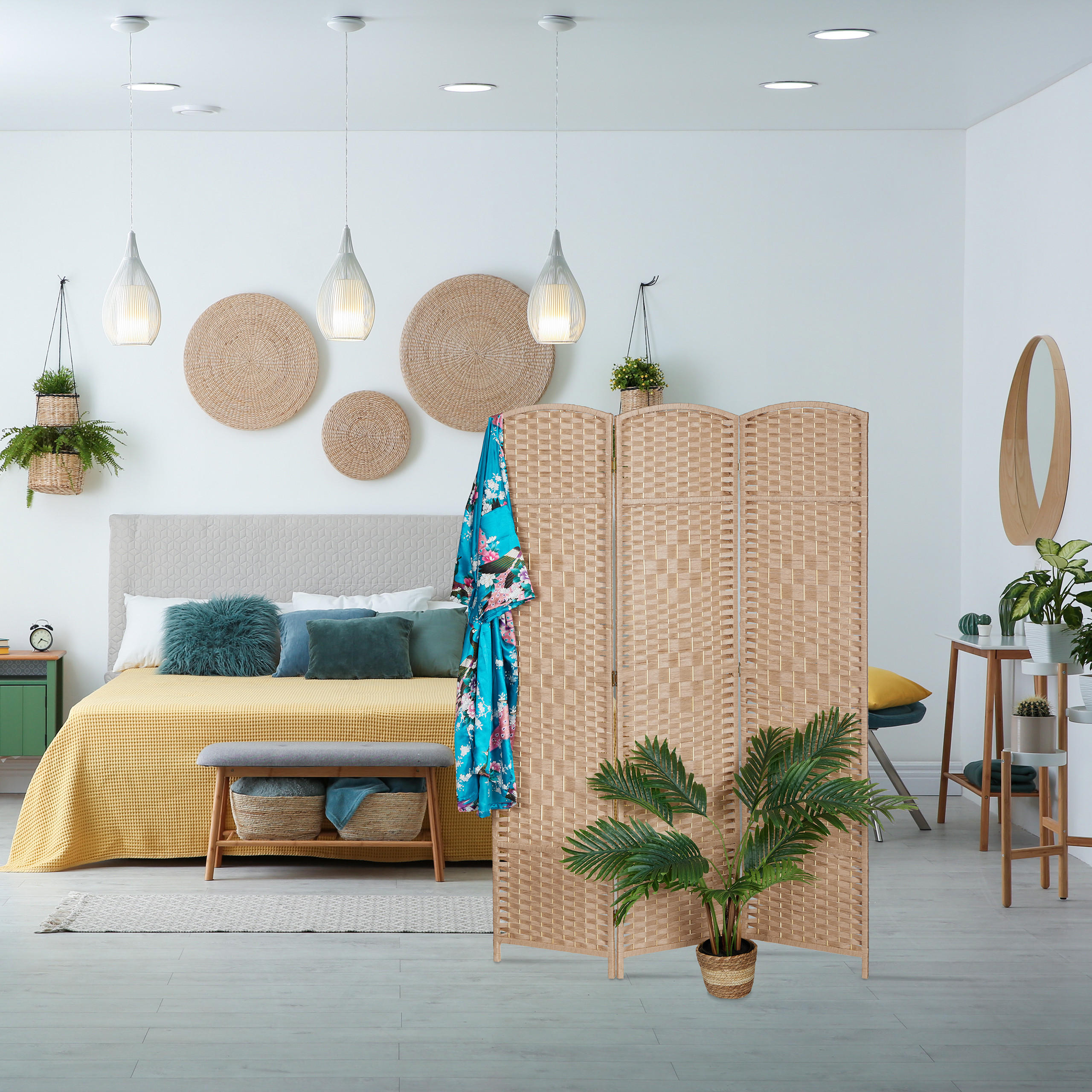 PARAVENT - Hellbraun, Holz/Papier (120/170/2cm) - Relaxdays