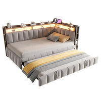 POLSTERBETT Schlafsofa aus Samt 90x200 cm Hellgrau mit Ausziehbett, LED-Beleuchtung, USB- und Typ-C-Anschluss - Hellgrau, Textil (90/200cm) - Modfu