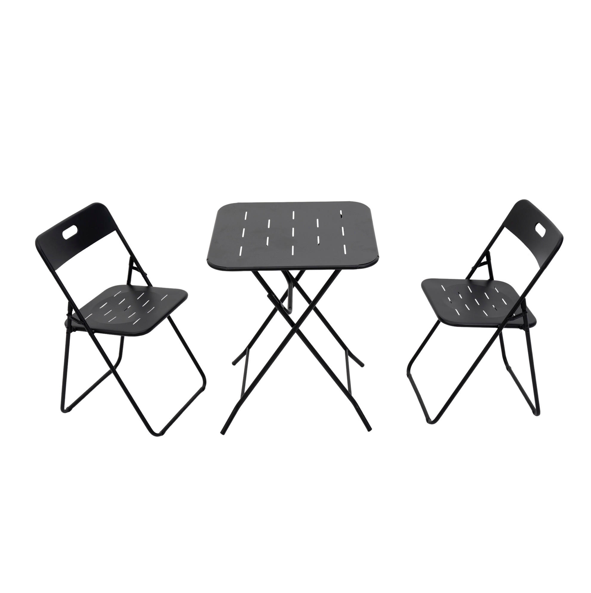 BISTROSET 60/60/73 cm mit 2 klappbaren Stühlen, aus Stahl mit E-Beschichtung, Schwarz - Schwarz, Metall - Redom