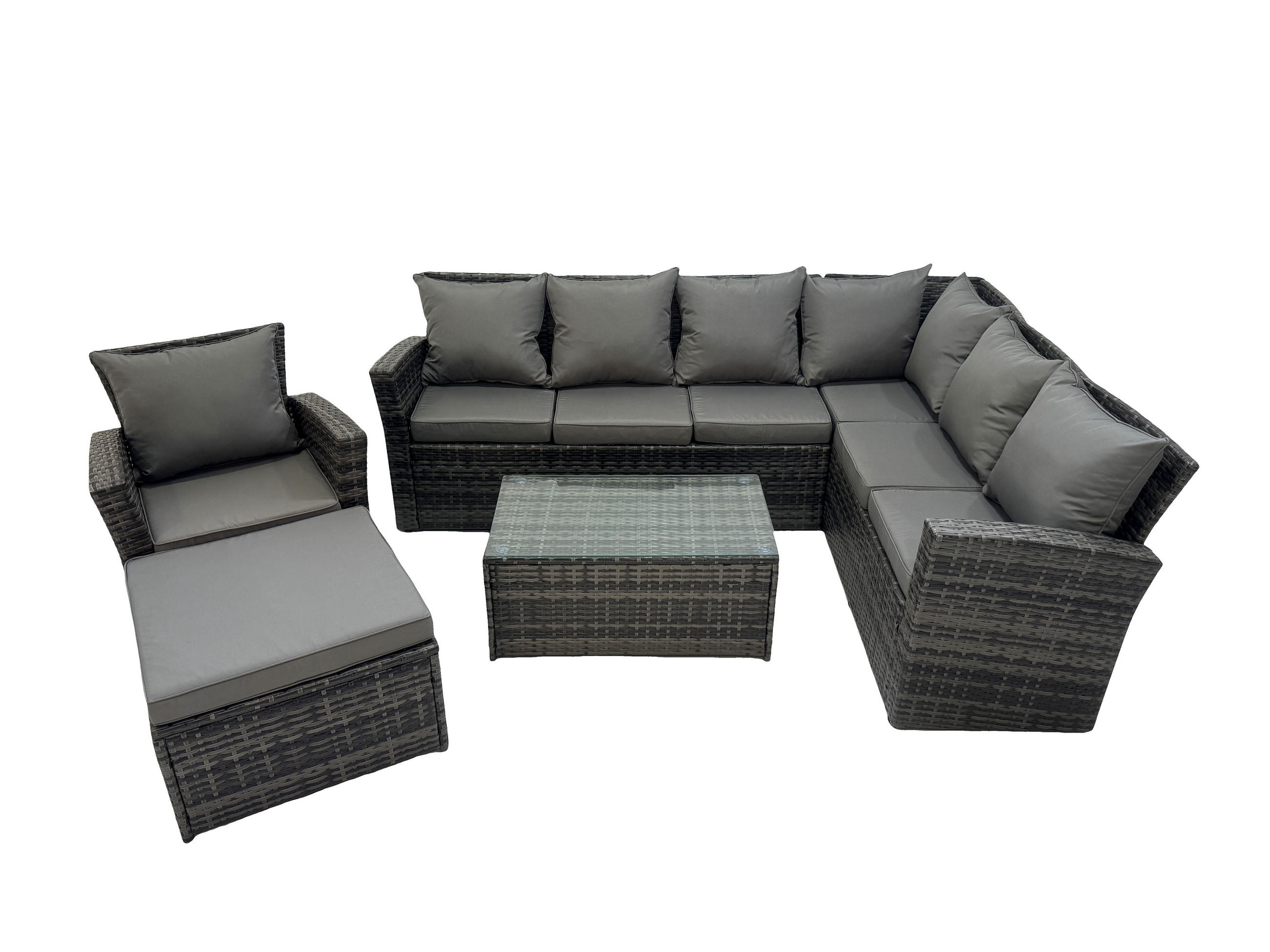 LOUNGEMÖBEL-SETS mit Couchtisch Sofa Polyrattan Dunkelgrau 8-Sitzer - Dunkelgrau/Grau, Glas/Kunststoff - Fimous