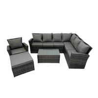 LOUNGEMÖBEL-SETS mit Couchtisch Sofa Polyrattan Dunkelgrau 8-Sitzer - Dunkelgrau/Grau, Glas/Kunststoff - Fimous