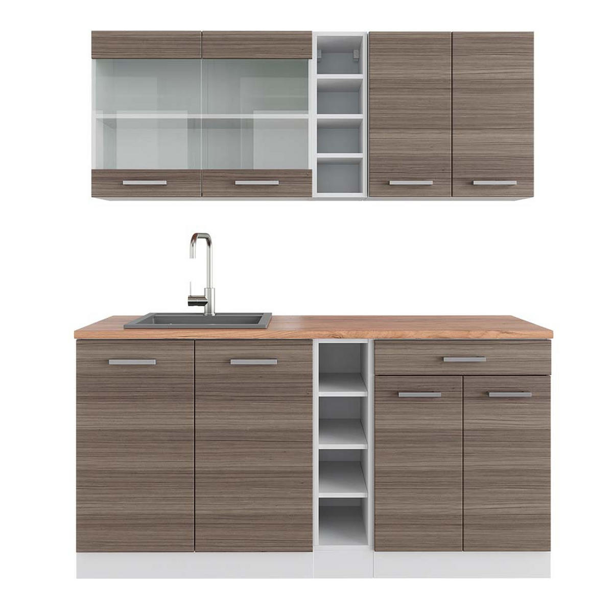 SINGLEKÜCHE R-Line Edelgrau/Weiß 160 cm, AP Eiche - Braun/Weiß, Holzwerkstoff (160/81.6/60cm) - Vicco