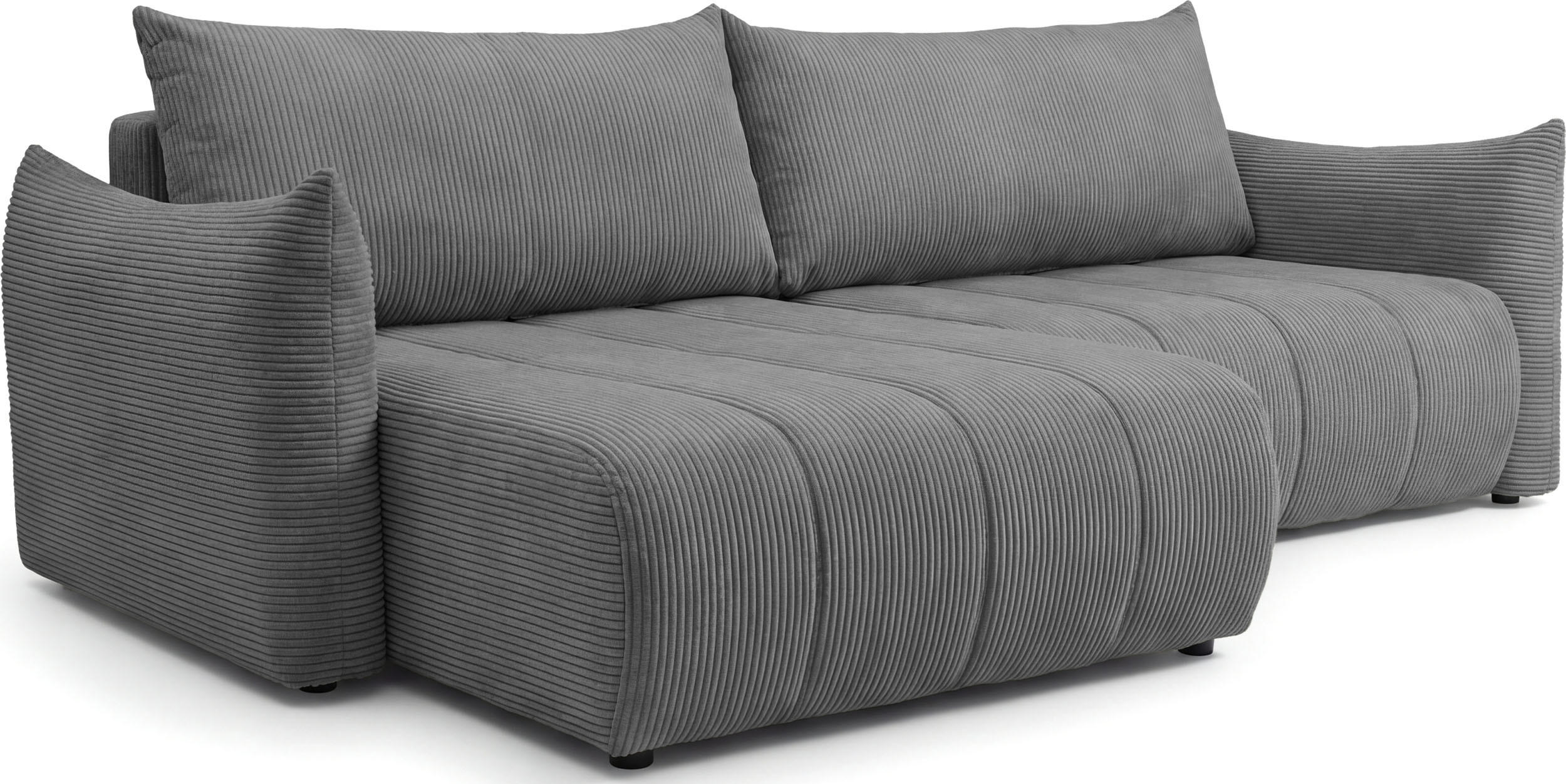 ECKSOFA Liv mit Schlaffunktion & Bettkasten in Cordstoff Grau, Universell 260/154/86 cm - Schwarz/Grau, Kunststoff/Textil (260/154cm) - WFL GROUP